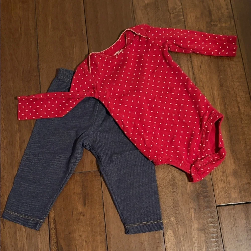 Carter's Deep Burgundy Red and Bluejean Polka Dot Kids Matching Set